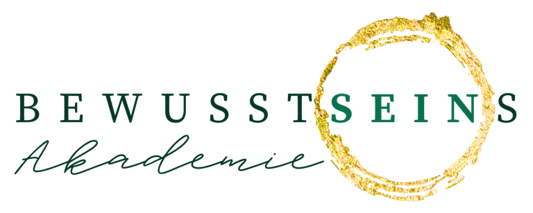 Schriftzug 'BEWUSSTSINS Akademie' mit goldenem, unregelmäßigem Kreis als Element im Logo.